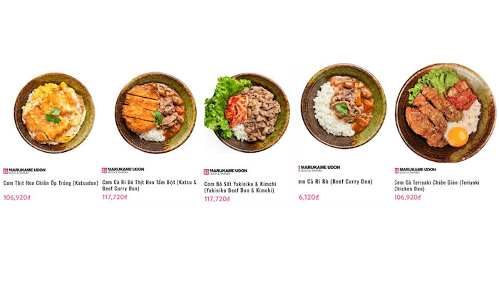Menu cơm Marukame với nhiều món đa dạng và đậm đà hương vị Nhật Bản truyền thống