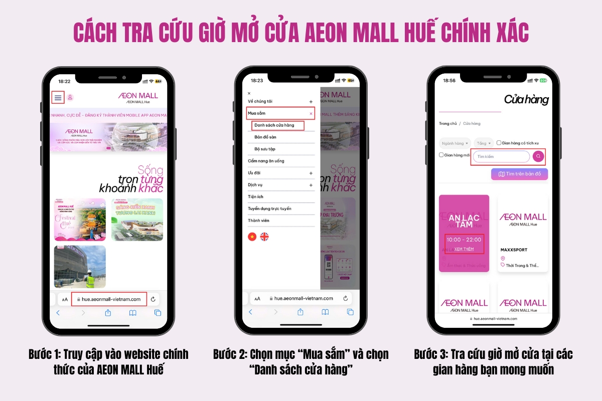    Hướng dẫn cách tra cứu giờ mở cửa AEON MALL Huế trên website chính