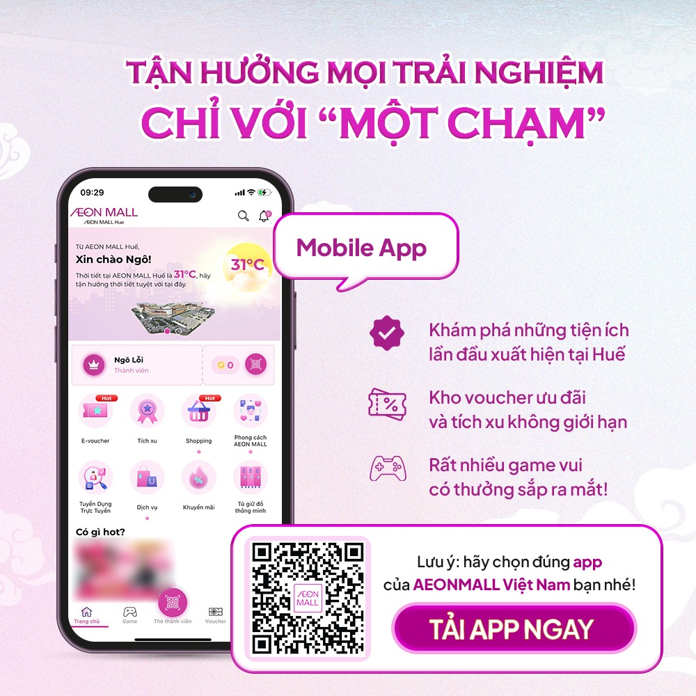 Khách hàng có thể đăng ký thành viên AEON MALL Huế thông qua ứng dụng AEONMALL Vietnam